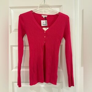 NWT Pink V-Neck Ribbed Top